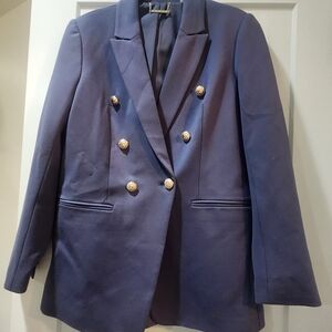 T Tahari Navy Blazer with Gold Accents